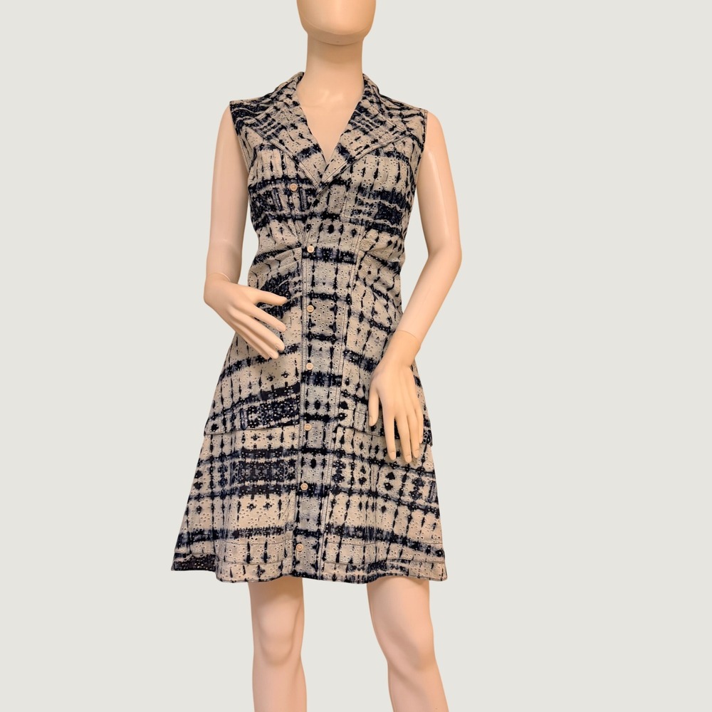 Derek Lam 10 Crosby Womens Tie Dye Eyelet Cotton Shirt Dress Blue White Size 2